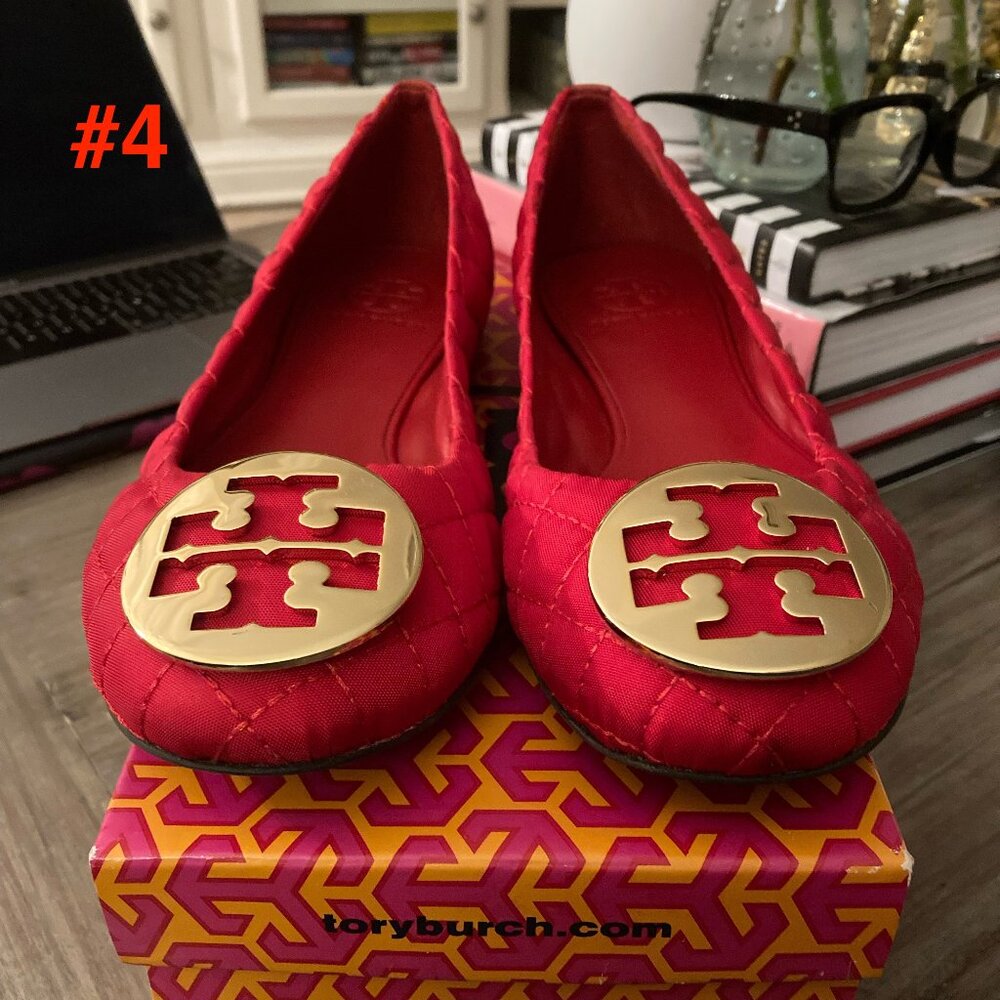 Tory Burch Red Quilted Logo Ballet Flats